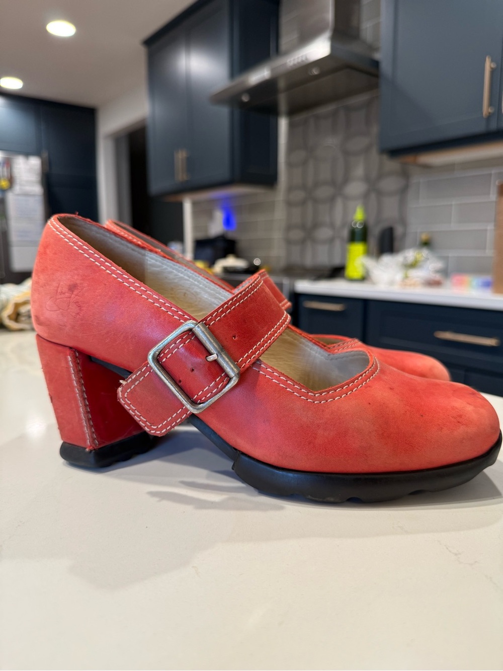 Fluevog Together Hi Benatar Red Leather Mary Jane Heels Size 9